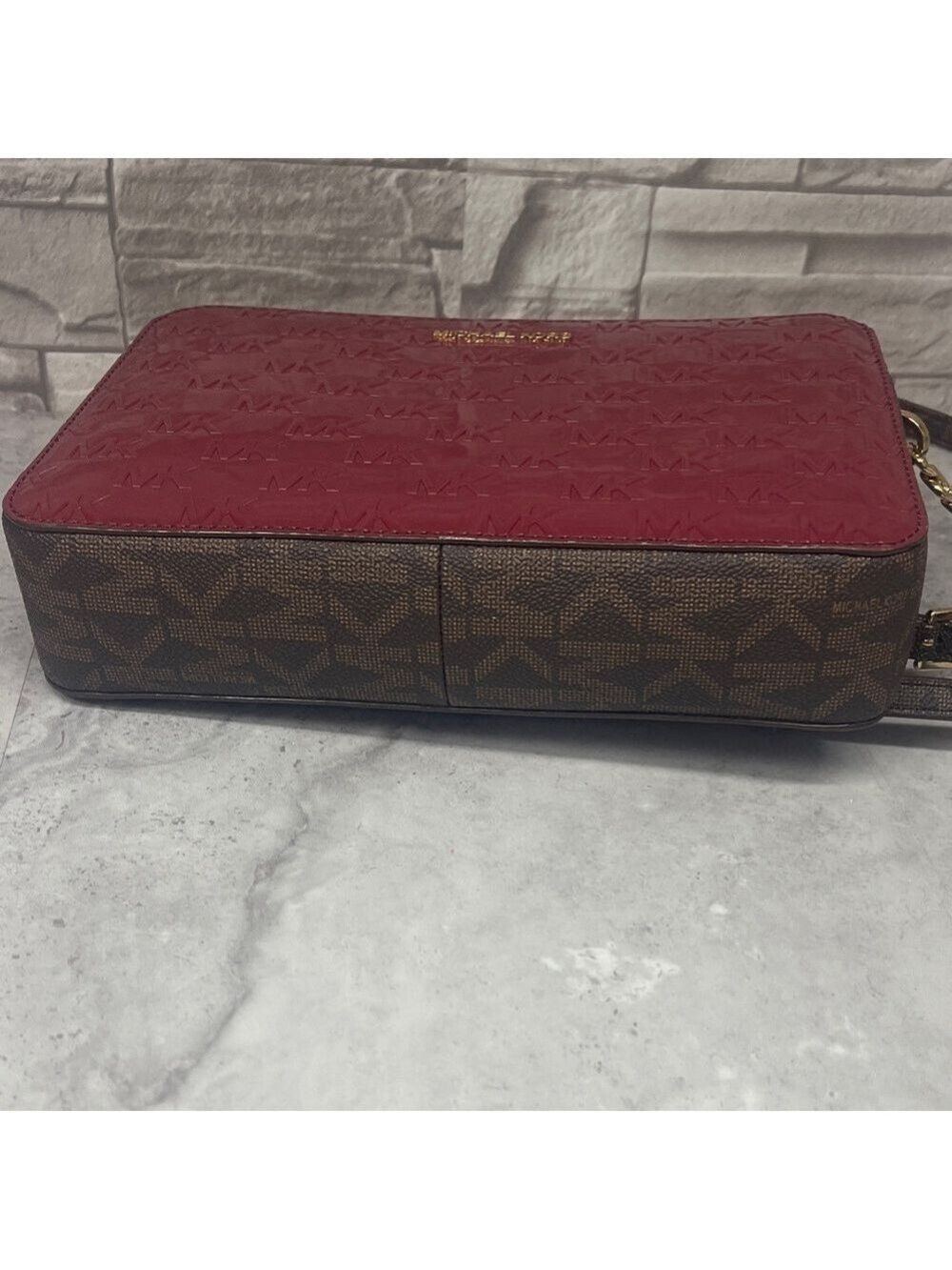 Michael Kors Burgundy Embossed Patent Leather Crossbody Bag & Wallet Set Berry - Picture 7 of 12